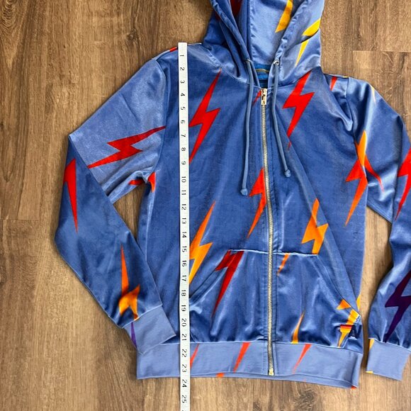 Aviator Nation Slate Blue Velour Lighting Bolt Full Zip Hoodie Sz S - Picture 6 of 10